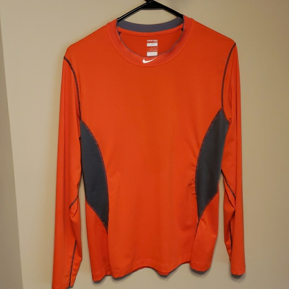 Nike Men’s Long Sleeve Performance Top in Orange with Gray Panels